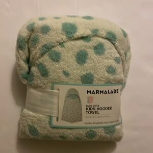 MARMALADE  hooded bath towel , teal and white , polka dot. 25 in W X 50 in. L
